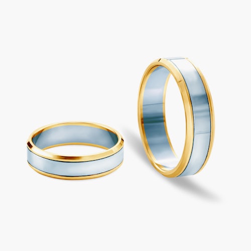 Obrączki ślubne: dwukolorowe złoto, płaskie, 5 mm